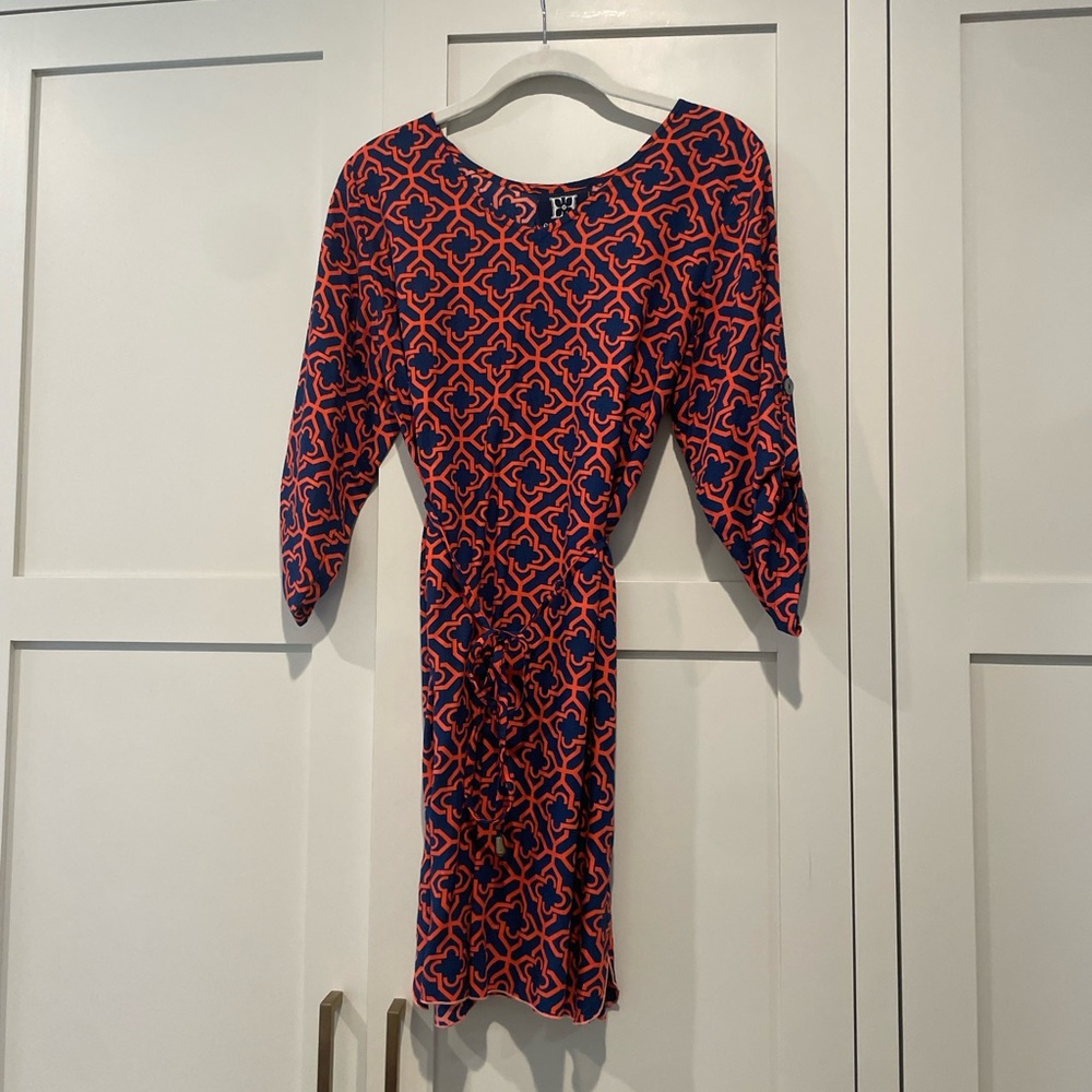Escapada Navy blue & orange Summer shift dress Geometric